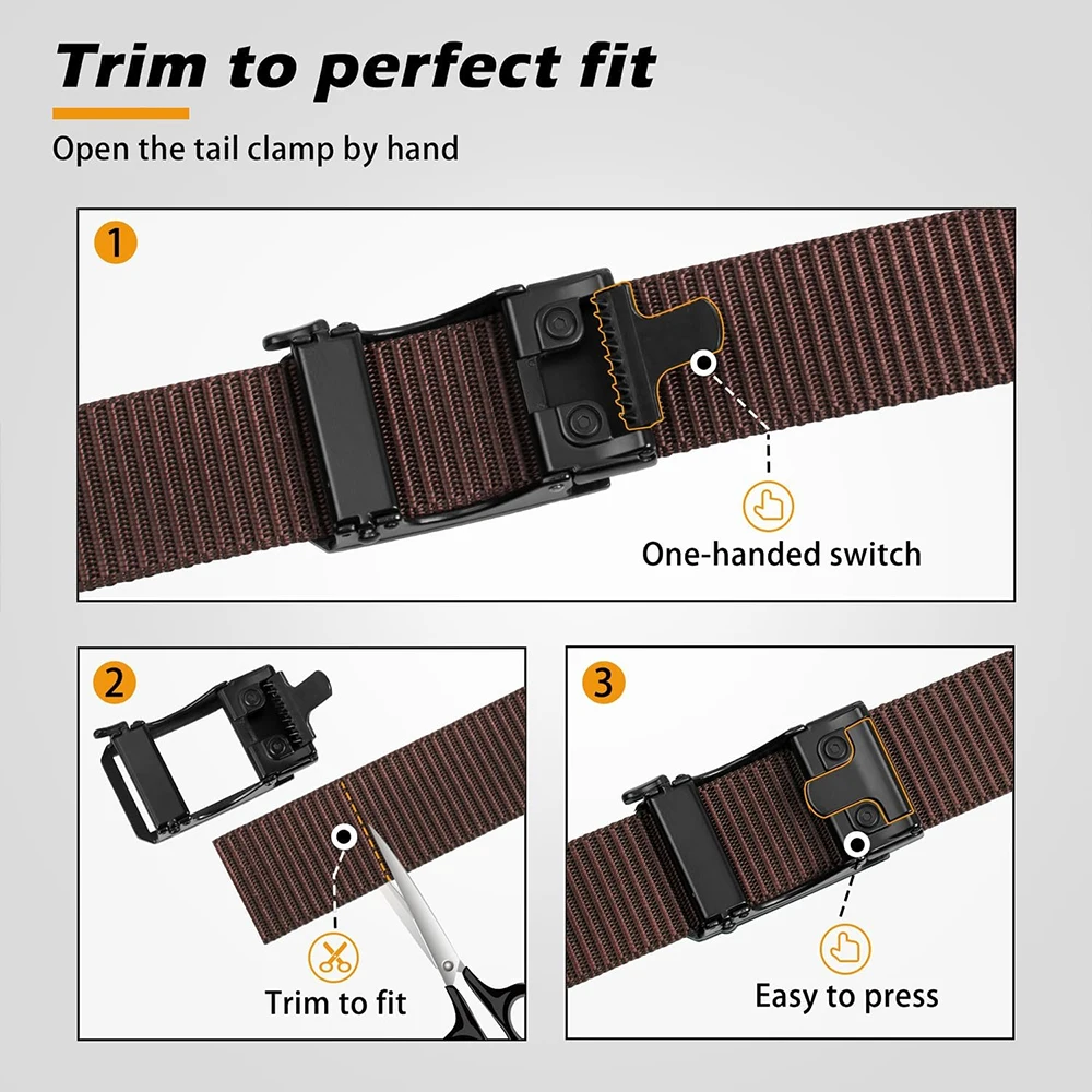 Adjustable Training Nylon Web Work Belt with Automatic Slide Buckle Adjustable Men's Ratchet Tactical Belt