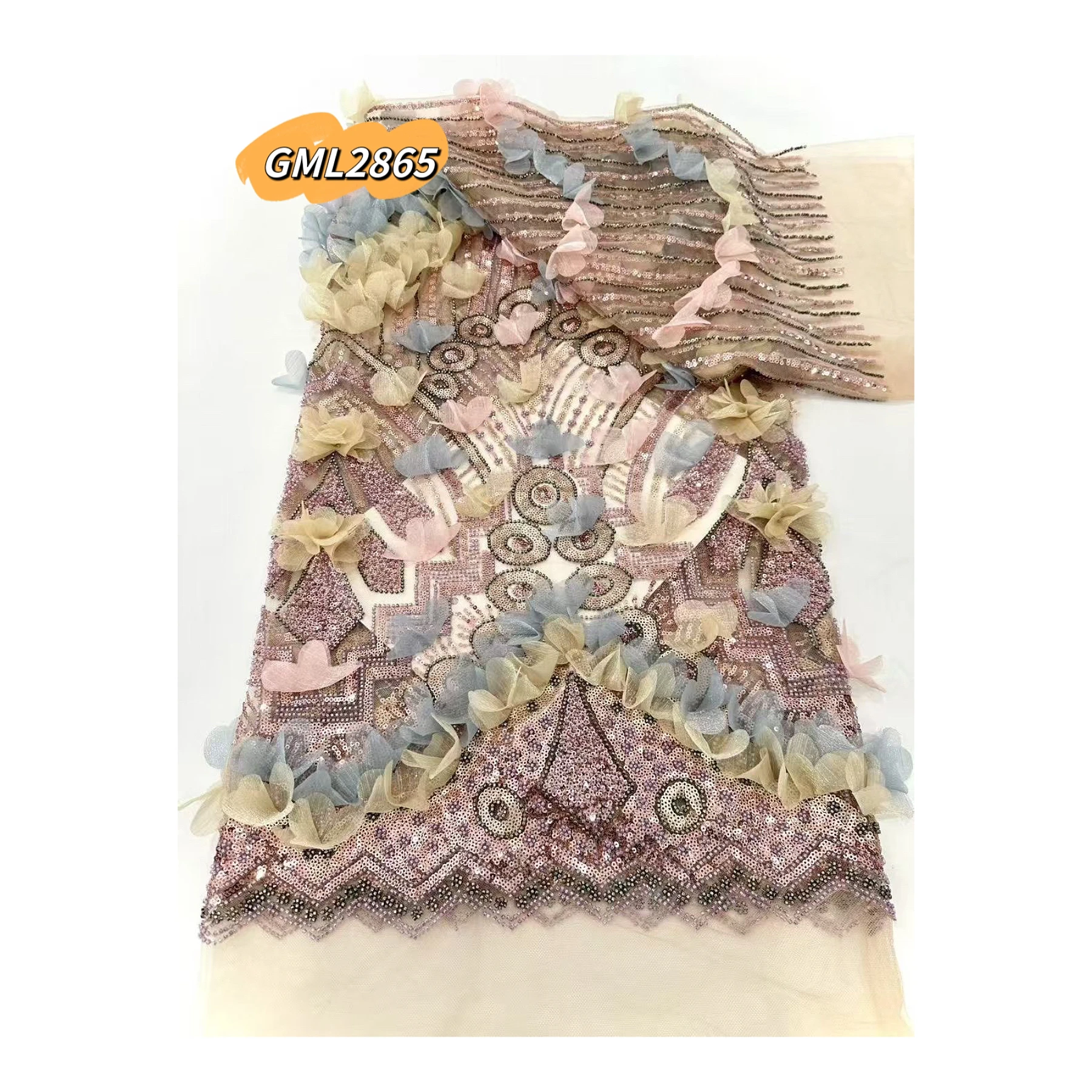 High-End 3D Raised Flower Chantilly Lace Floral Embroidery Sheer Mesh  Fabric for Fashion Dress/Lingerie