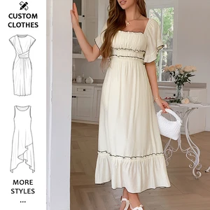 Wholesale clothing elegance apparel ruffles backless square neck long Casual dresses women dresses for ladies