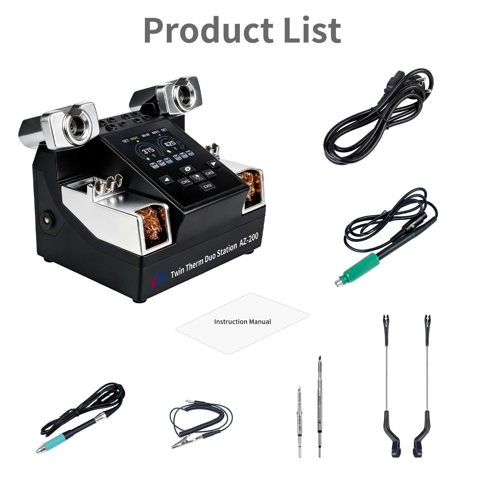 HZY AZ-200 Dual Station Soldering Iron Station, Digital Display Welding Tool 3 Memory Presets for Phone PCB Chip Rework Repair
