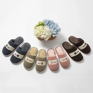 Warm Comfortable Indoor Home Winter for Slippers with Soft PVC Outsole Fabric Upper Fluffy Fur Style Closed Toe Anti-Slip