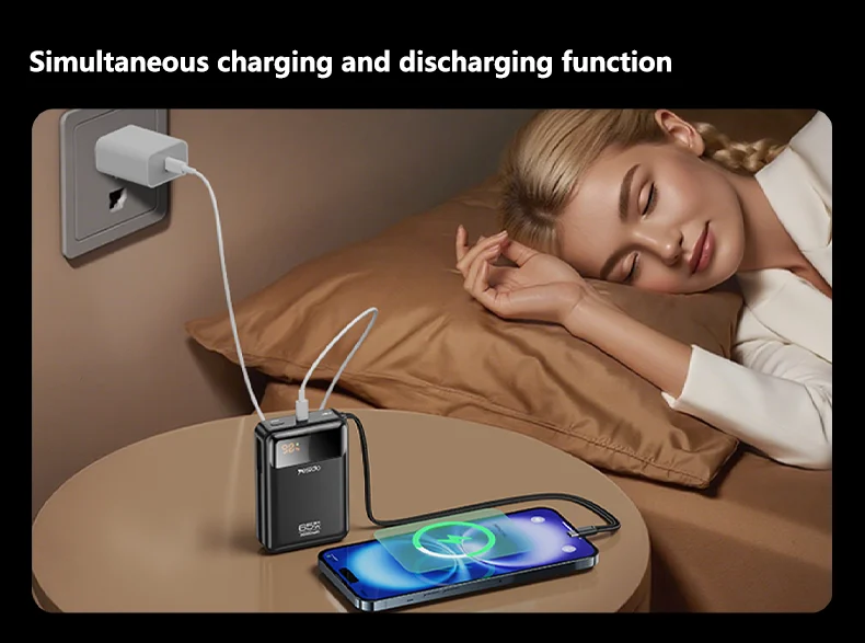 Yesido 20000mAh PD65W Fast Charging Digital Display With 40cm Long Type-C Cable Power Bank Rechargeable Notebook YP97