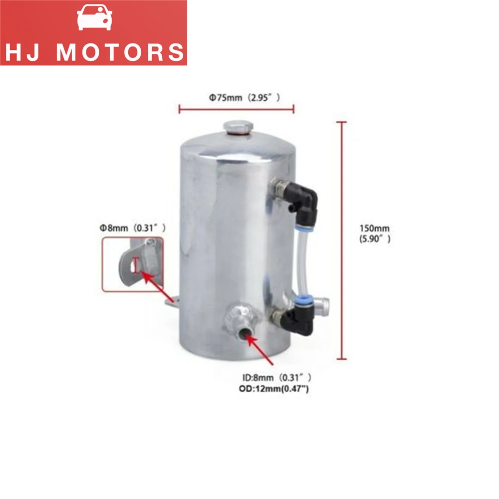 Universal 500ml Oil Catch Can Kit 2 Port Reservoir Oil Catch Tank with Drain Plug Polished Aluminum for LS1 LS2 LS3 LS4 LS6