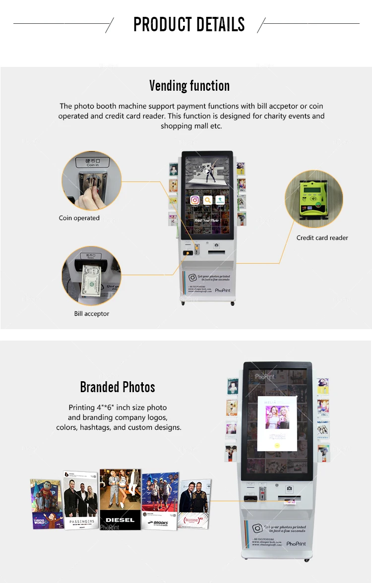 42 Inches Touch Screen Floor Standing Automatic Photo Printer Wechat