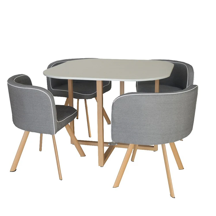 Dining Room Set Round Mdf Table and 4 Plastic Chairs Wood Legs Dinning Table Set