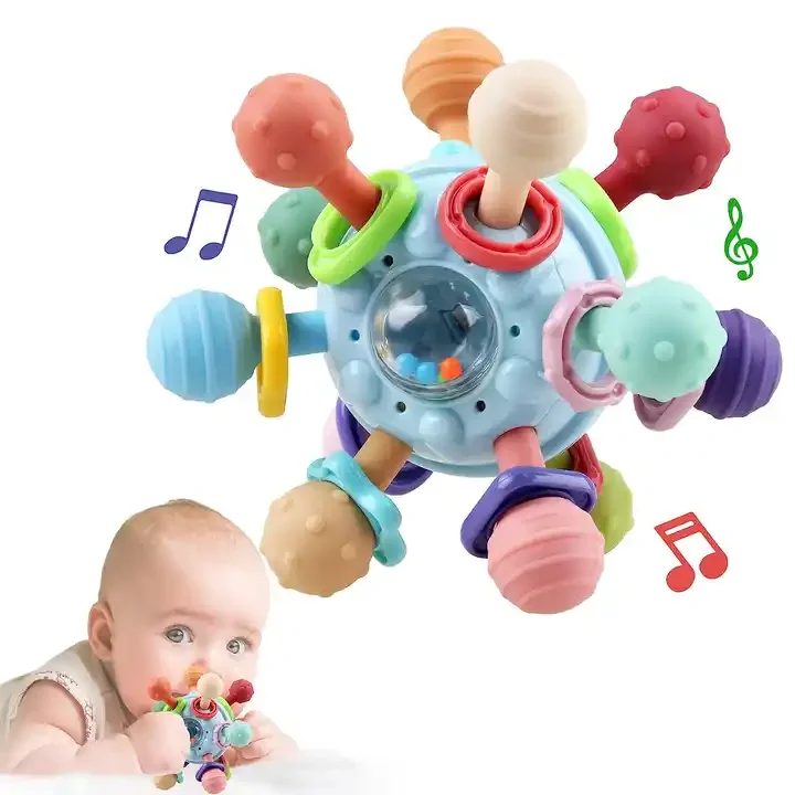 PT CPC CE Silicone Teether Chew Toys for Children Baby Silicone Teether Toy Montessori Hand Grasping Ball Toys