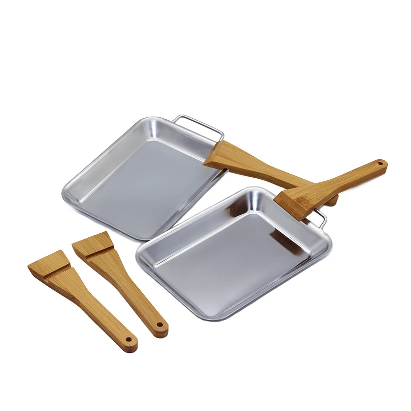 Outdoor Cooking Fried Cooker Set Of 3pcs Stainless Steel Bbq Grill Pan With 4 Wooden Spatula
