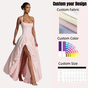 Wholesale Customize Halter Pleated Tutu Sleeveless Lace Long Dress Elegant Party Women Casual Dresses