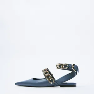 Autumn New Women's Fashion Flat Shoes Chain Ankle Strap Flat Ballet Shoes