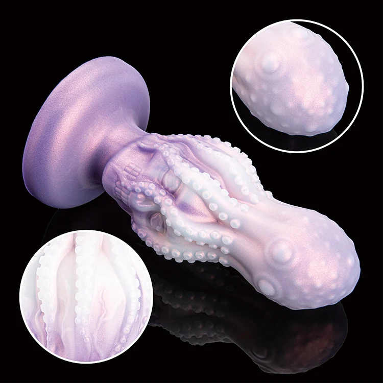 Purple Gradient Octopus Plug Shape Liquid Silicone Dildos for Women Soft Luminous Mixed Colors Colourful Glowing Vibrator