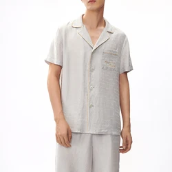 Custom Solid 100% Silk mens shorts sets two piece sleeved satin sleepwear shorts set silk NO 6