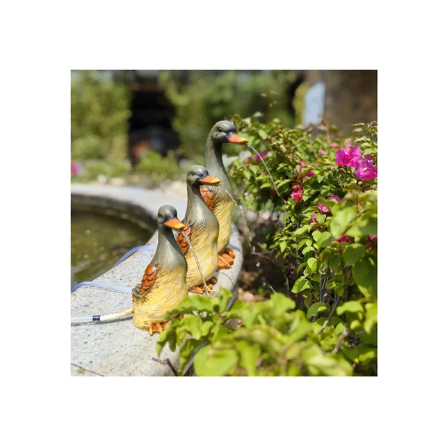 resin crafts use solar Duck Family Statue Garden Duck waterfall fountain ornaments solar water fountain