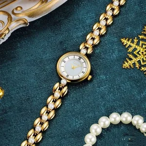 New Luxury Small Gold Women Watch Shell Material Diamond Luxury Gift Retro Vintage Watches for Ladies