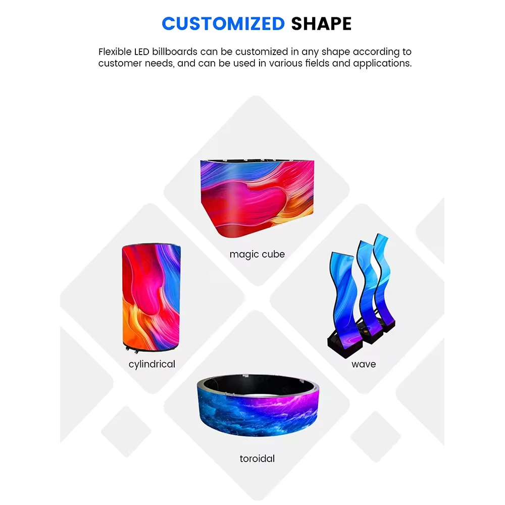 High Definition 360 Curve P1.5 2.5 4 Led Soft Screen Indoor Outdoor Led Curved Soft Vertical Flexible Ads Display Screen Factory