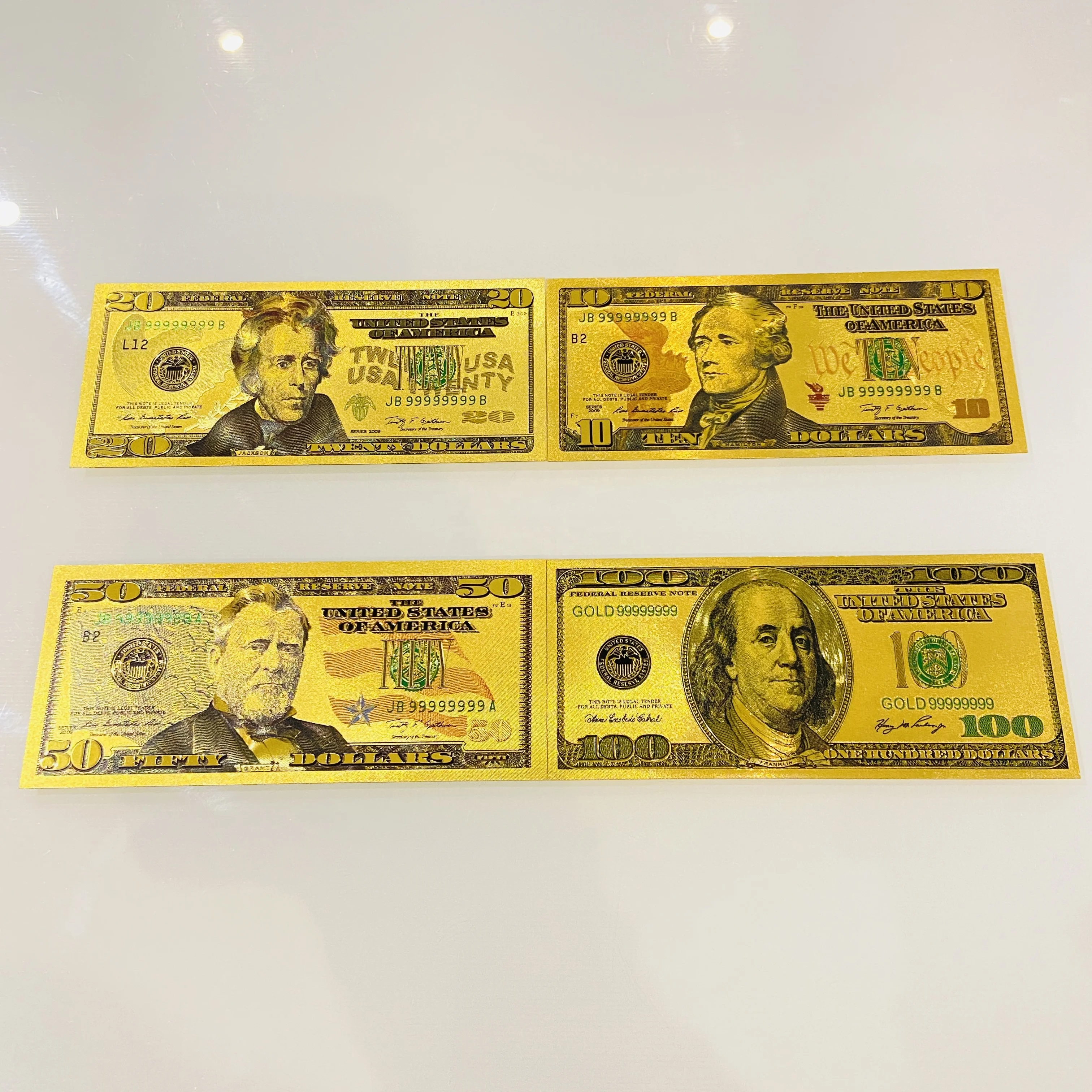 사용자 정의 새로운 달러 금박 동전 1 2 5 10 20 50 100 달러 소품 동전 24K 금도금 지폐 컬렉션