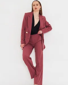 Manufacturer Oem Odm Custom Womens Stylish Burgundy Double Breasted Suit Set Professional Fashionable Office Wear