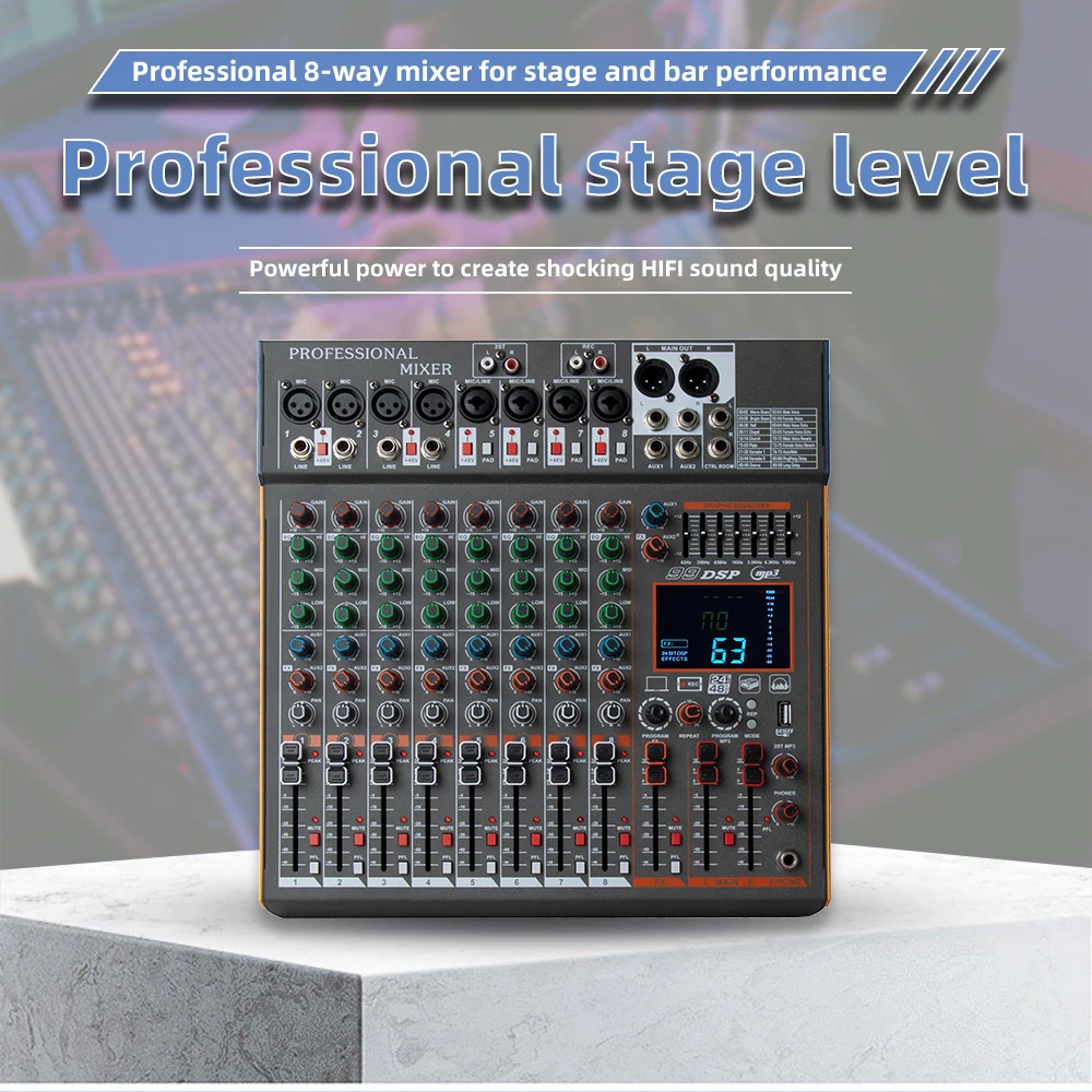 8 Channel Mixing Console Usb Bluetooth Reverb Monitor Mic Input Mixer ...