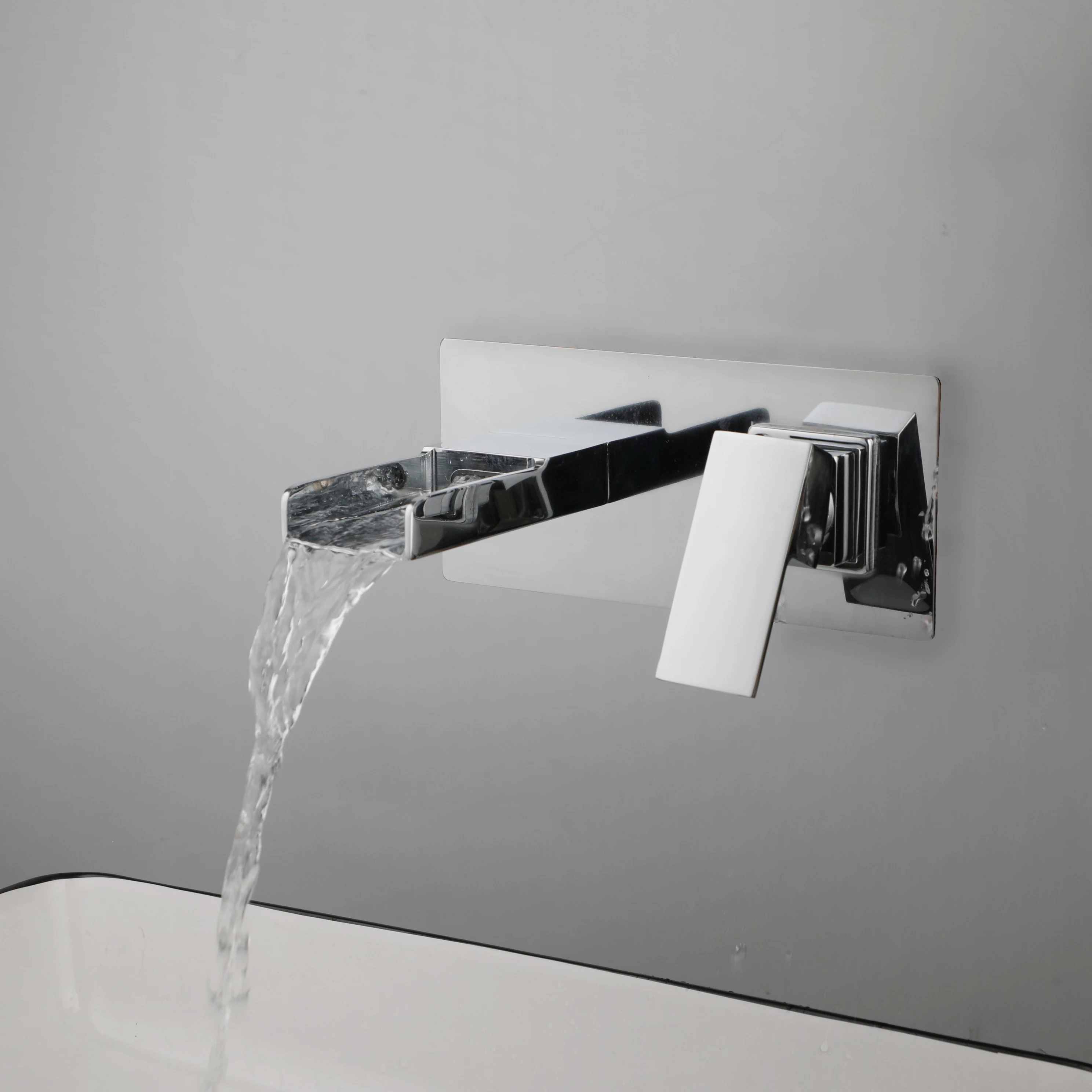JIENI Single-Handle Bathroom Sink Faucet Matte Black Waterfall Mixer Tap Embedded Box Valve Brass Wall Mounted Crackle Finish