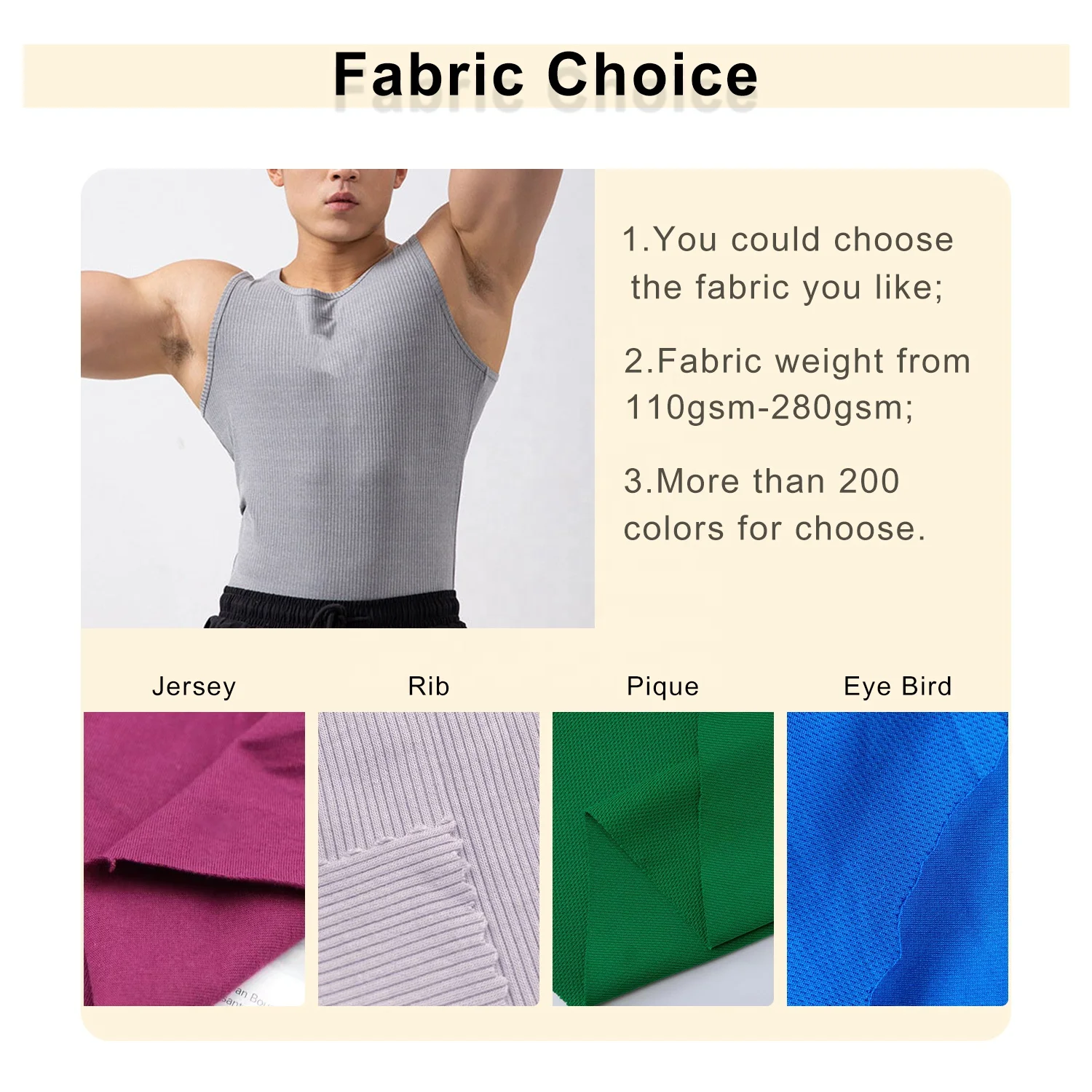 Hot Sale Good Quality Solid Color 100% Cotton Rib Tank Top Fabric Sleeveless Sportswear Quick Dry Men Cotton Tank Top