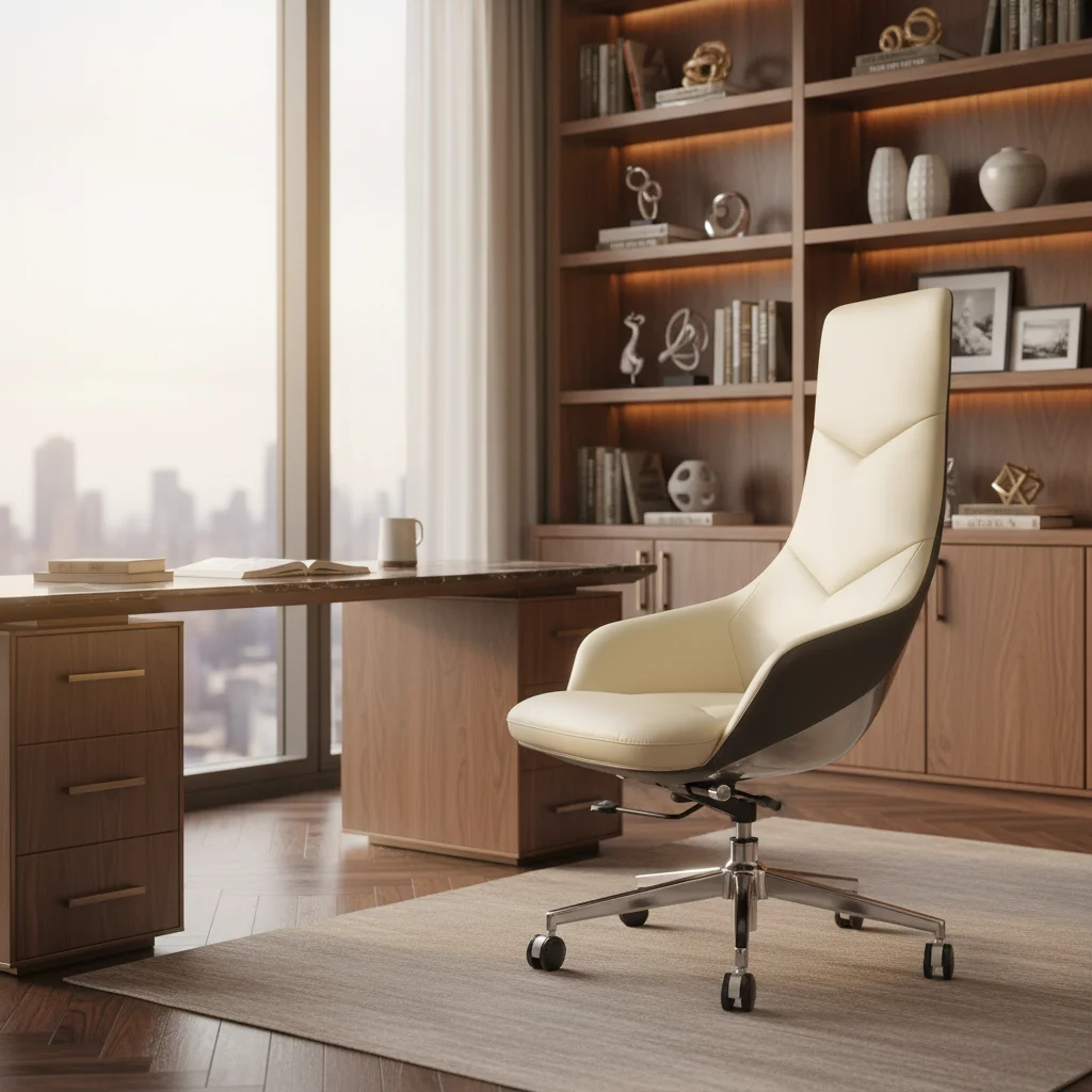 Modern Ergonomic Leather Executive Office Chair with Fixed Armrest and Adjustable Height 4