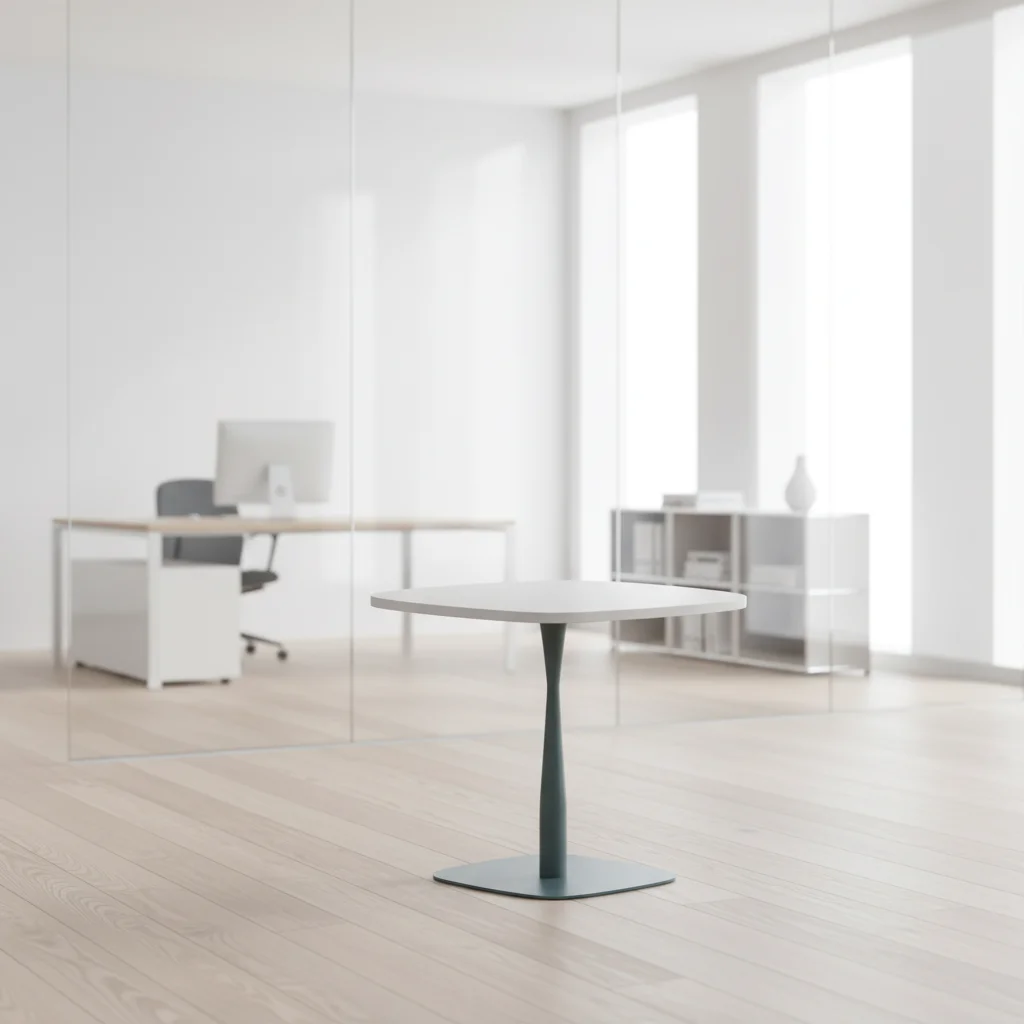 Compact Modern Standing Meeting Table Wood Frame Base Industrial Conference Conversation Professional Business Setting Office 4