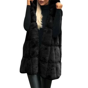 Wholesale hooded faux fur vest ladies sleeveless jacket winter women's vests & waistcoats