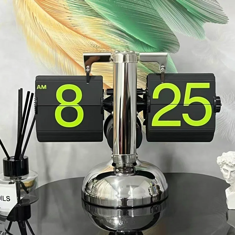 Small Scale Retro Flip Clock Stainless Steel Quartz Clock Watch Internal Gear Operated Square Living Room Sports Game Timer