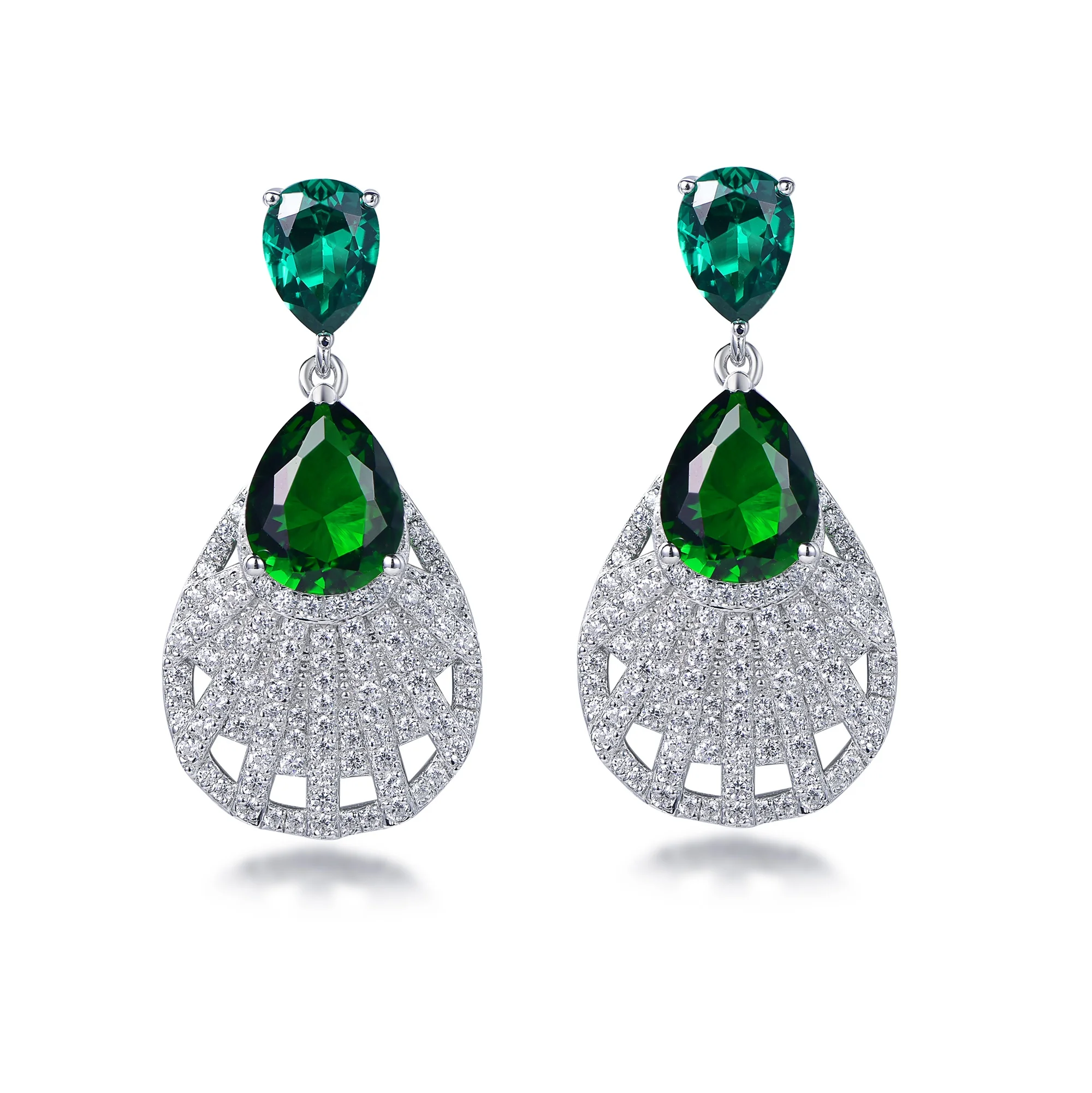 aretes 925 Sterling Silver earrings pear emerald pendant earrings 5a cz diamond dangle drop earrings