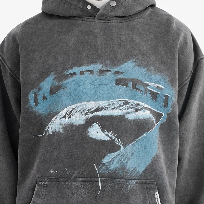 Source Custom Grey Graphic Hoodie Heavyweight Cotton Ribbed Trims