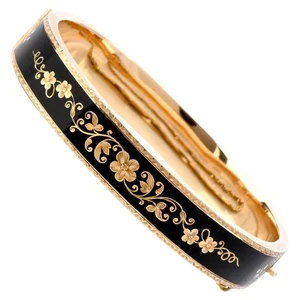 Custom Gold Plated Hawaiian Jewelry Black Enamel Maori Samoan Bangle