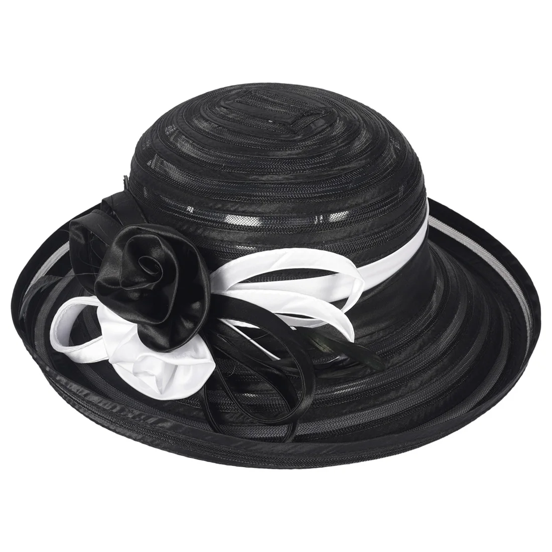 Wholesale Women Satin Striped Bowler Cloche Hat for Party