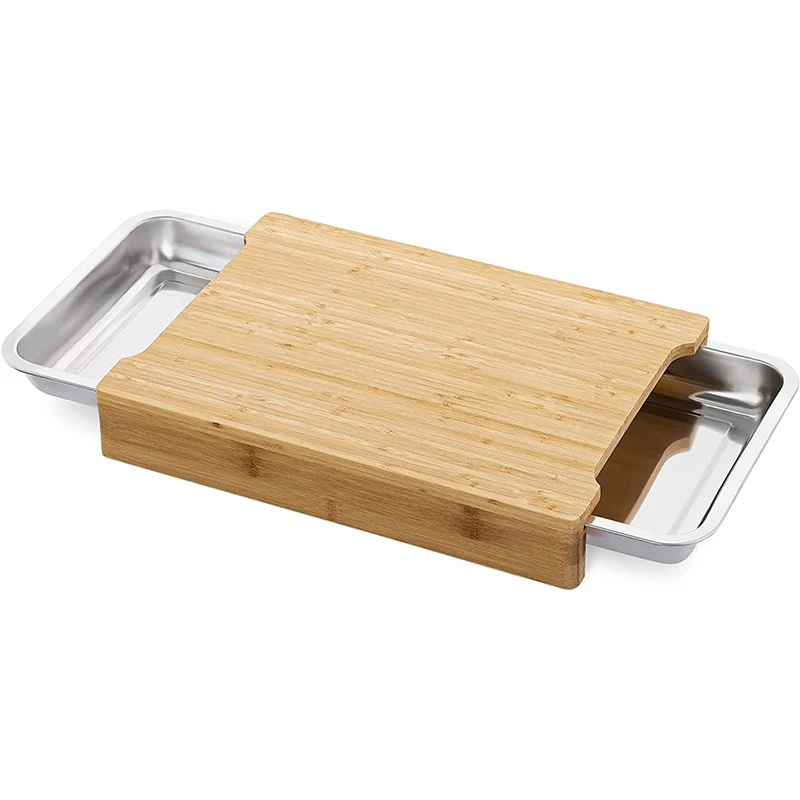 Custom Eco-Friendly Bamboo Cutting Board with Containers Tray Wooden Chopping Board for Food Storage
