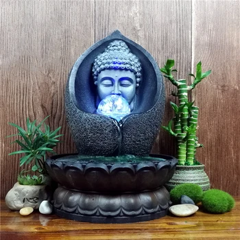 Creative Indoor Waterfall Fountain Buddha Statue Tabletop Resin Craft ...