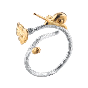 jz-000152 Snail with morning glory ring custom adjustable open ring real gold plated animal style ring