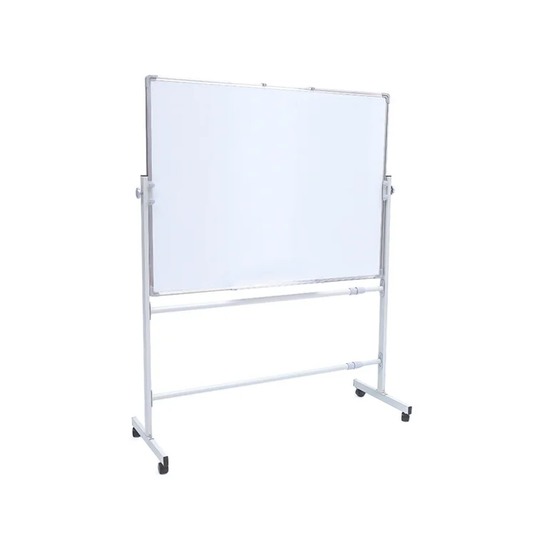 Мобильная двухсторонняя магнитная доска с сухим стиранием серебристой алюминиевой рамкой и подставкой