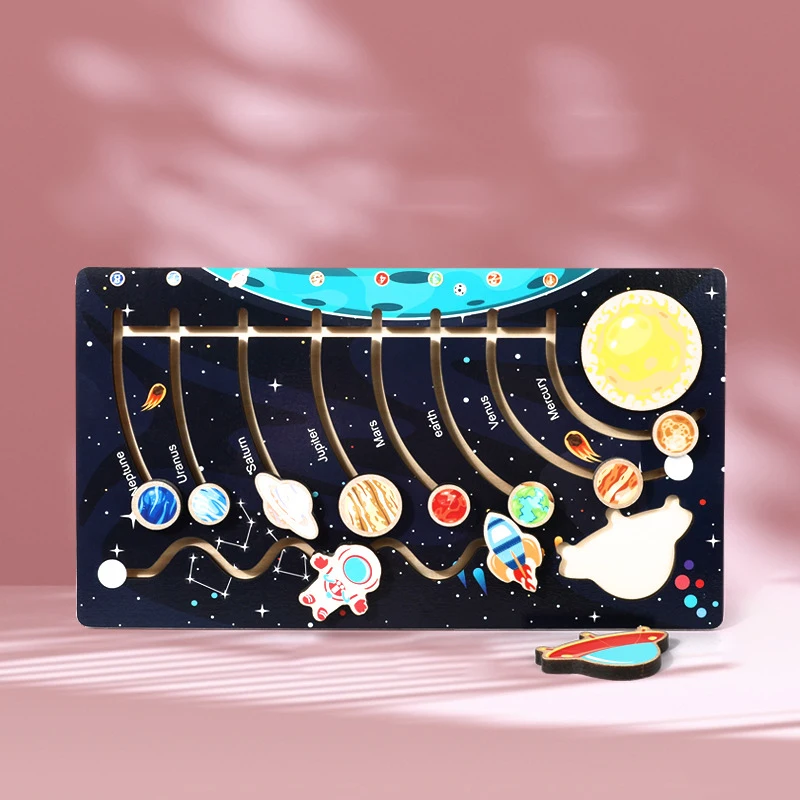 Holz-Lernspielzeug: Planeten-Puzzle-Brettspiel für Kinder – Sonnensystem-Planeten, kognitives Lernspielzeug
