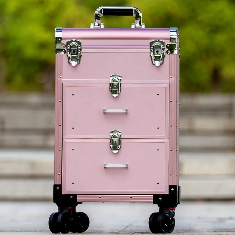 Professional Makeup Case Large Capacity Rolling Wheels Travel Suitcase Cosmetic Case on Beauty Nail Tattoo Manicure Trolley Box