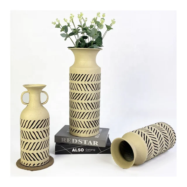 Lander Farmhouse Boho Cylinder Vintage Metal Flower Vases For Home Decoration