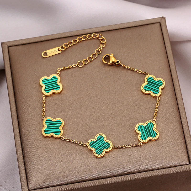 Wholesale 18k Gold Plated Women's Gift Four Leaf Clover Bracelet