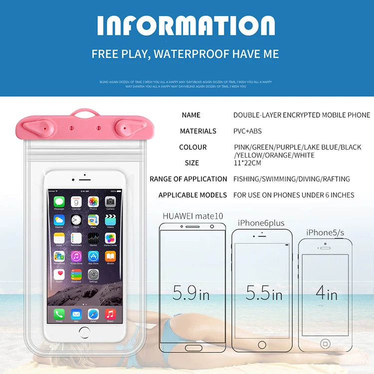 Pvc Cell Phone Universal IPX8 PVC Cell Phone Pouch - Waterproof & Touch Screen Compatible