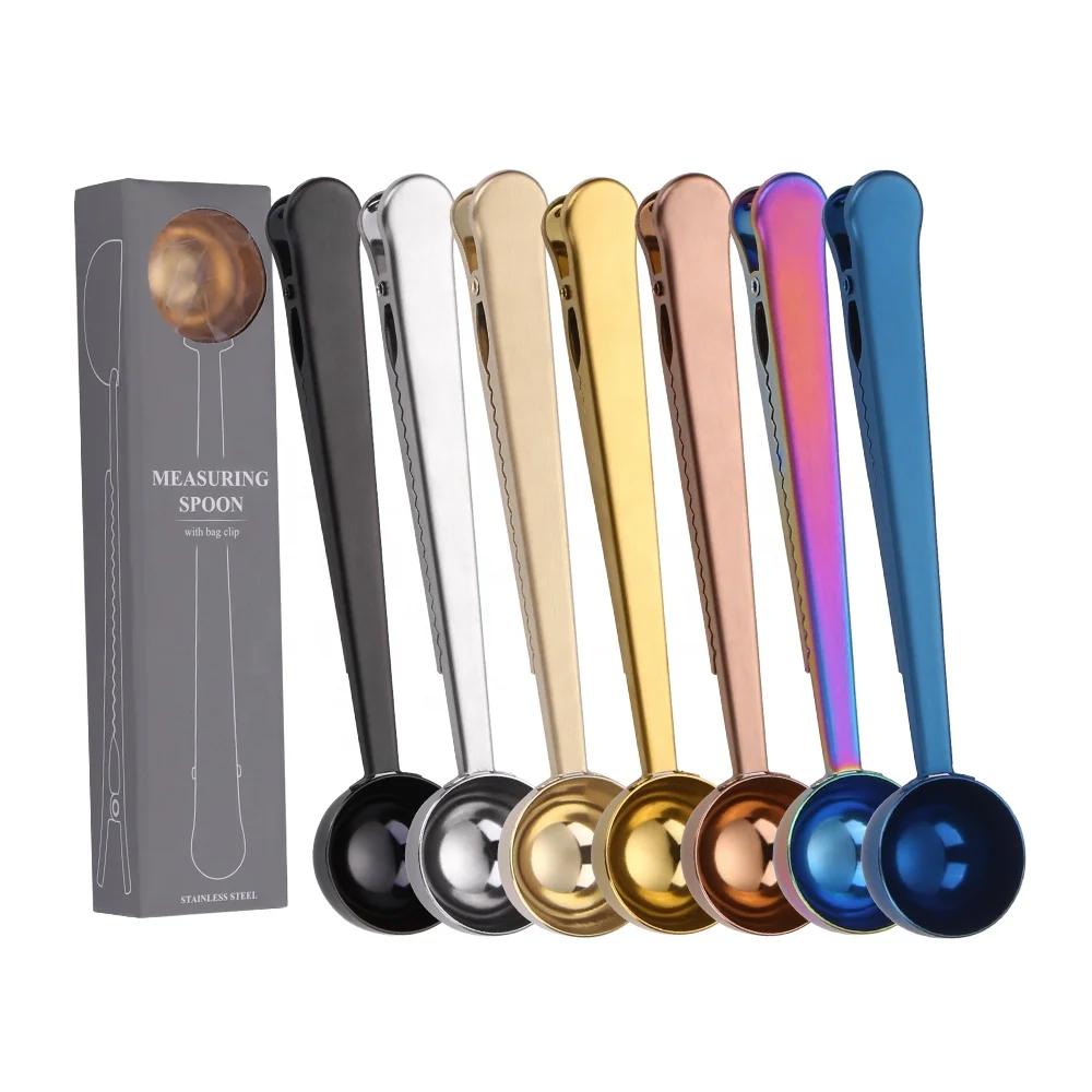 Mirror 15ml Measuring Spoon with Bag Clip Stainless Steel Multifunctional Matcha Coffee Been Powder Scoop of Kitchen Measuring