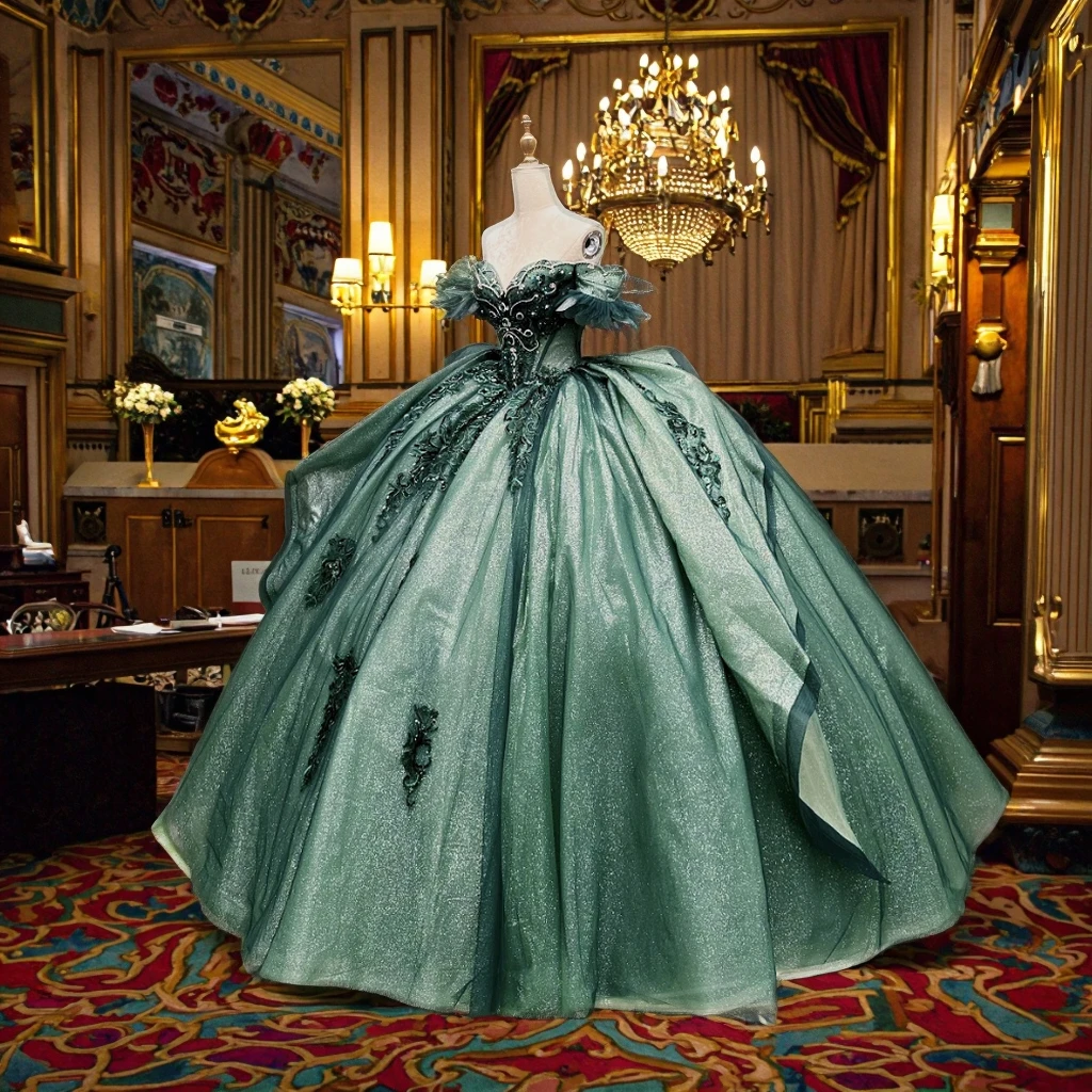 United States Vintage Emerald Green Quinceanera Ball Gown Beaded Princess  Pattern Modest Dress for Teenagers for Sweet 16 Prom| Alibaba.com