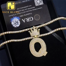 Hip Hop Crown Letters Q A-Z Any Letter Initial Pendant Ice Moissanite custom letter Pendant