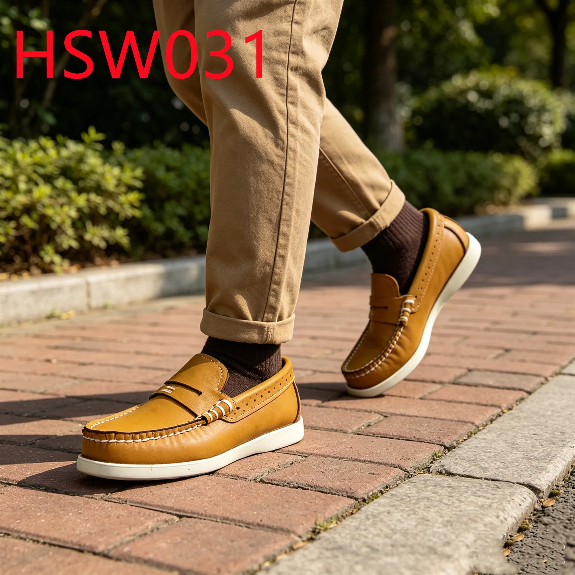 HY,Daily Leisure Mask Style Hua Singh Honey Color Moccasin Shoes Lowest MOQ Not Grind Foot Handmade Pull-on Boat Shoes HSW031