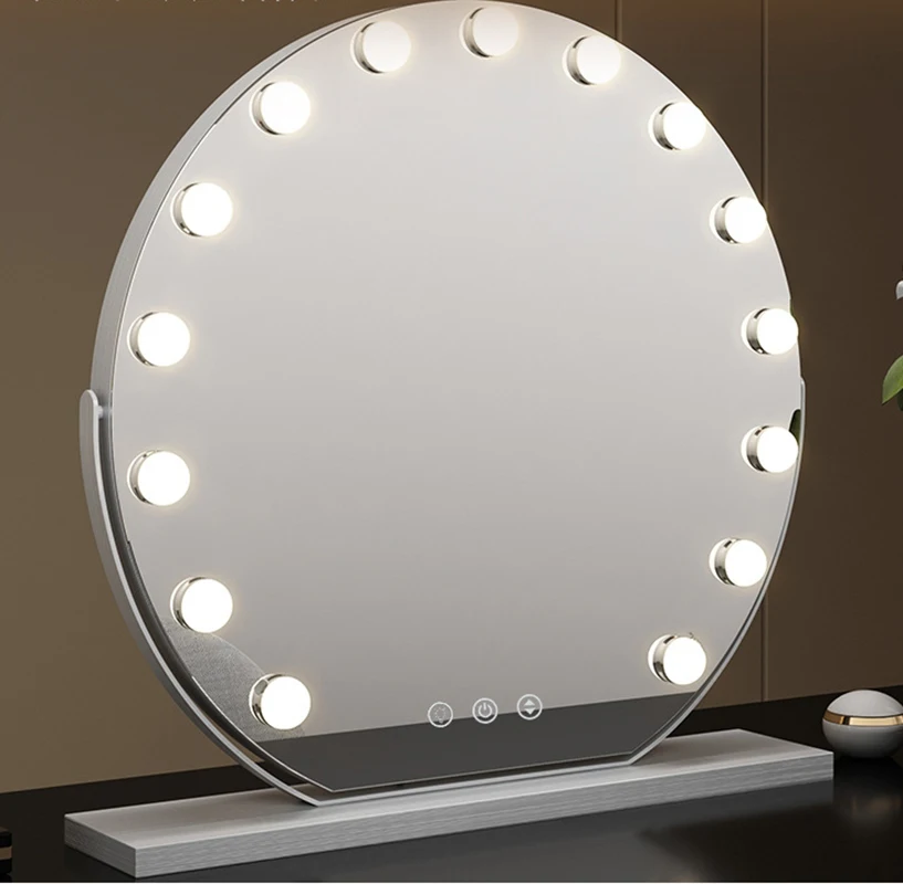 Smart Round Makeup Mirror with 14 Light Bulbs and LED Vanity Mirror for Modern Dressing Room
