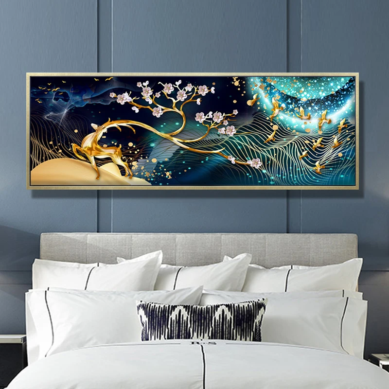 Canvas Abstract Deer Tree Bird Landscape Decorative Room Bedroom Wall Art Spray Painting