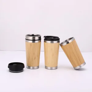 D5028 Double Wall Bamboo & Stainless Steel 450ml Tumbler Water Bottle with Customizable Logo for Coffee Beer & Novelty Camping