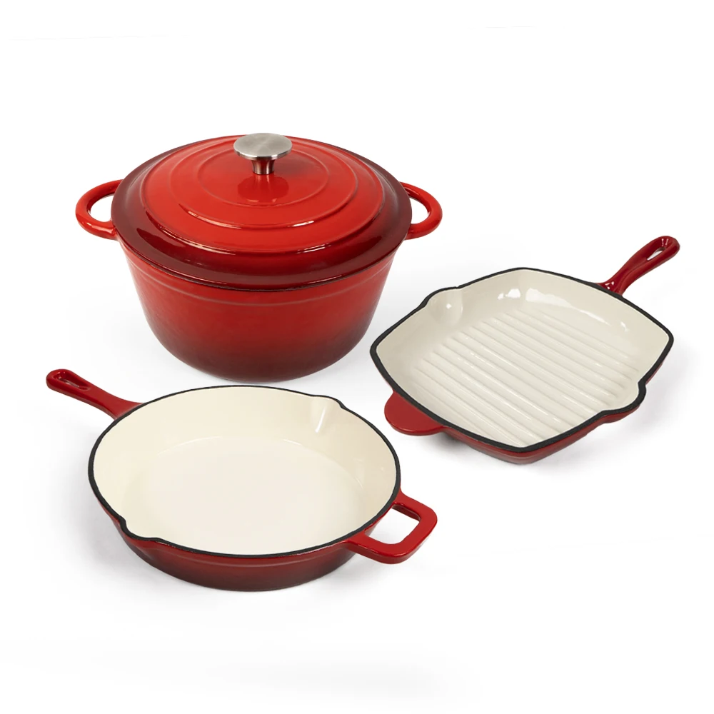 COOKERCOOL Casr Iron Enamel Cookware Set,5 pieces,Wine Red