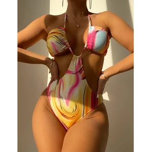Direct Sales One Piece Padded Swimwear for Women Hollow Solid Design with One Shoulder Bodysuit Large Size Bathing Swimming Suit