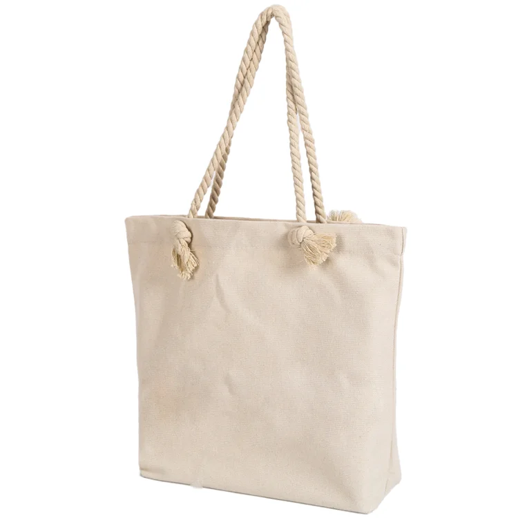 Eco-friendly Cotton Canvas Tote Bag Rope Handle Beach Bag Shopping ...